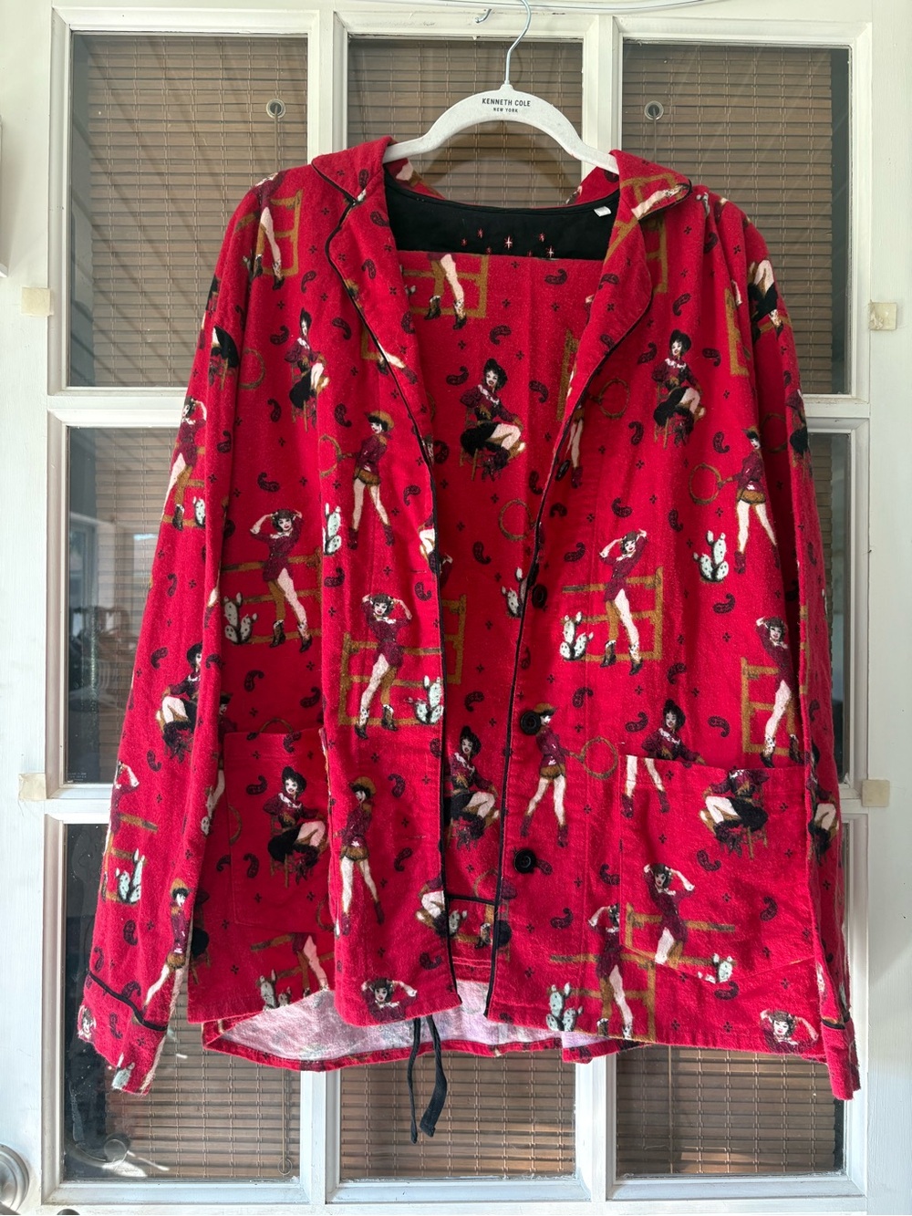 PJ Salvage Red Hooded Button-Front Teddy Jacket with Pinup Print